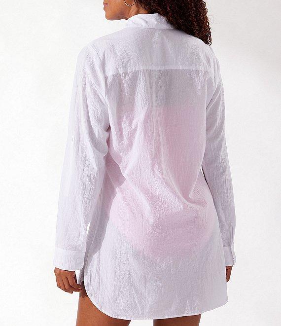 Tommy Bahama Crinkle Cotton Point Collar Long Roll-Tab Sleeve Boyfriend Swim Cover Up Shirt Product Image