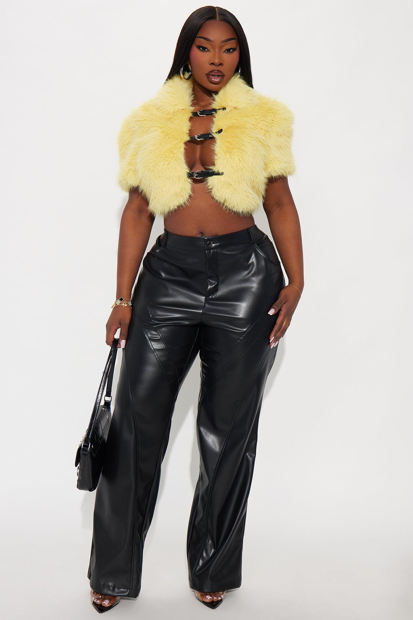 Soft Diva Belted Faux Fur Top - Yellow Female Product Image