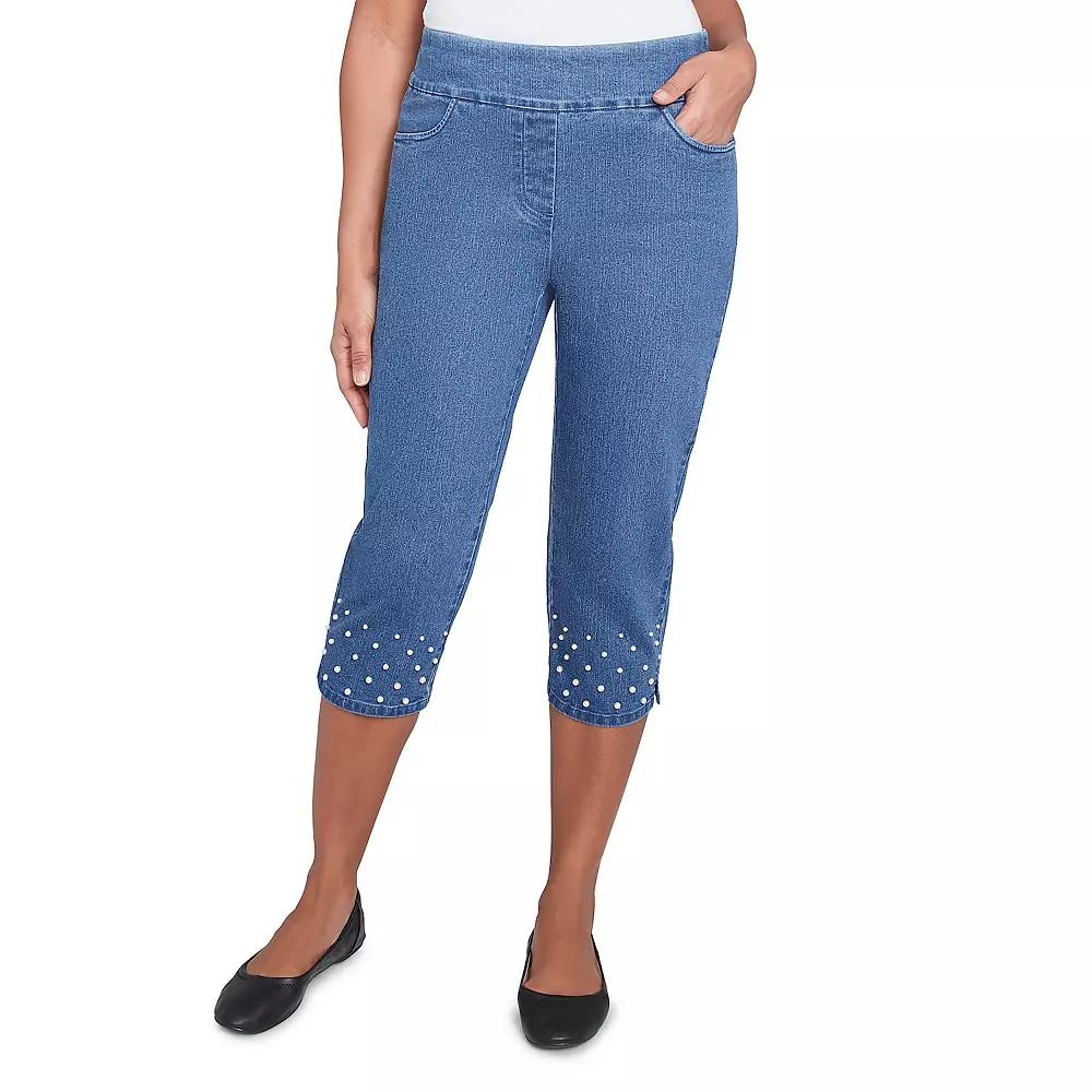 Petite Alfred Dunner Pearl Detailed Denim Capri Pants, Women's,  Product Image