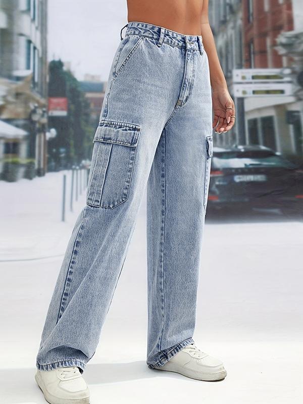 High Waist Big Pocket Cargo Jeans Product Image