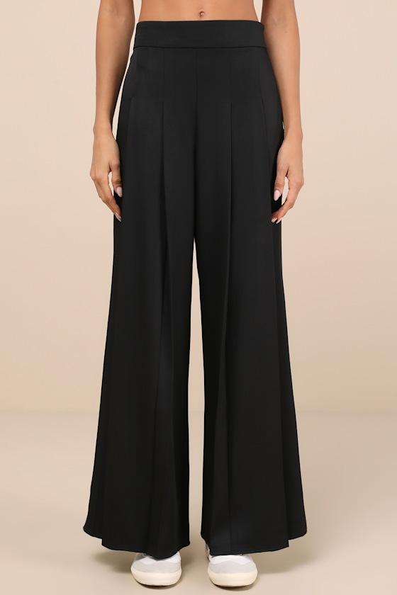 Sophisticated Inspiration Black High-Rise Wide-Leg Trousers Product Image
