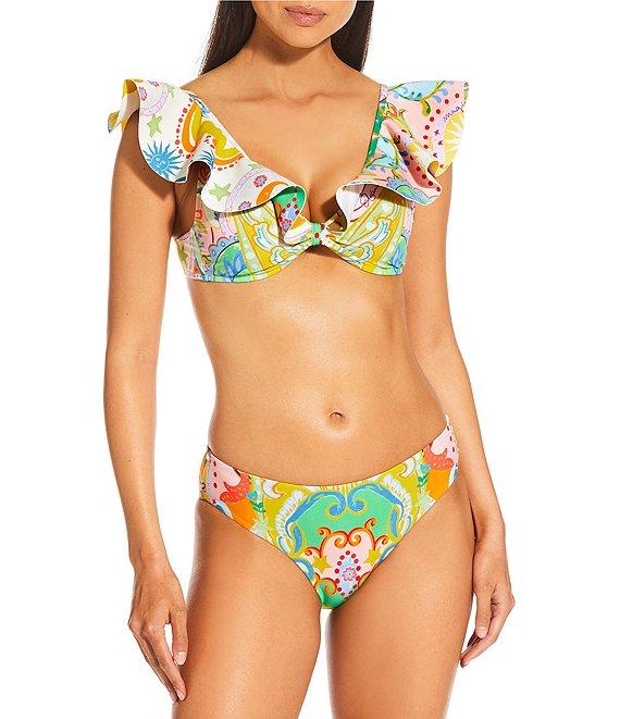 Antonio Melani Paisley Bonded Ruffle V-Neck Bralette Swim Top Product Image