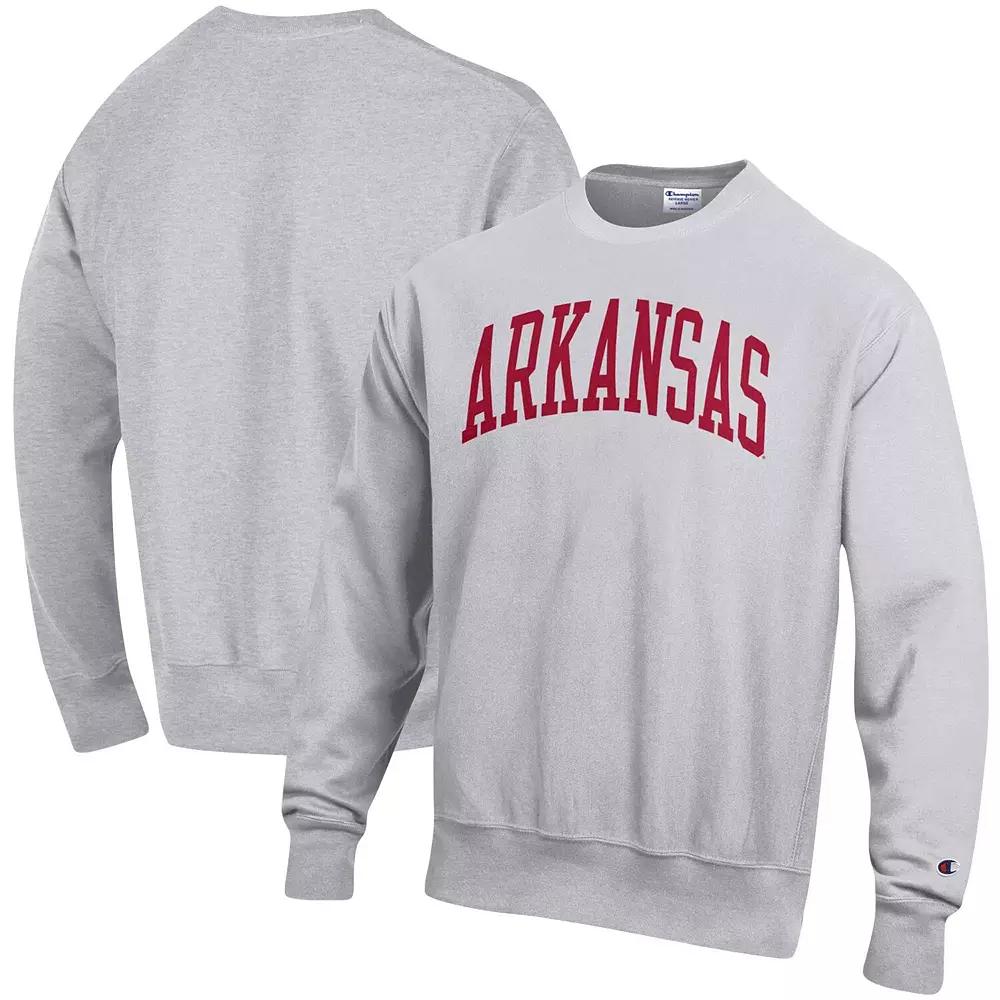 Men's Champion Ash Arkansas Razorbacks Big & Tall Reverse Weave Fleece Crewneck Pullover Sweatshirt,  Product Image