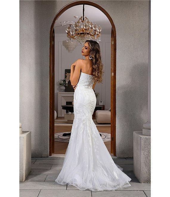 Terani Couture Sweetheart Neck Beaded Tulle Strapless Mermaid Gown Product Image