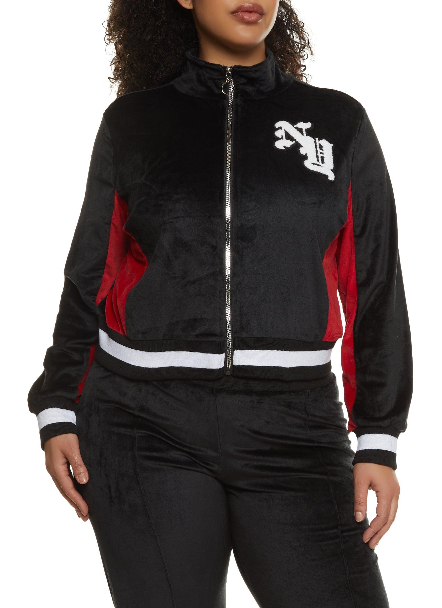 Womens Plus Size NY Chenille Patch Velour Zip Up Sweatshirt Product Image