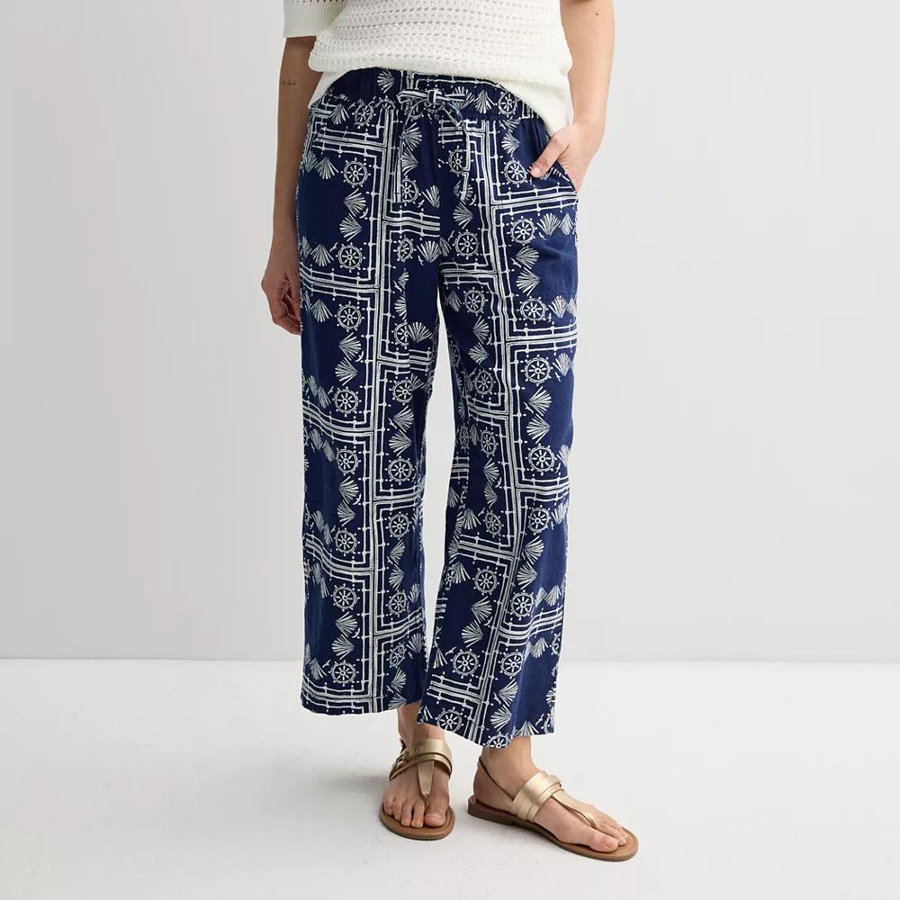Women's Sonoma Goods For Life® Linen Wide Leg Ankle Pants, Size: XL, Blue Nautical Print Product Image