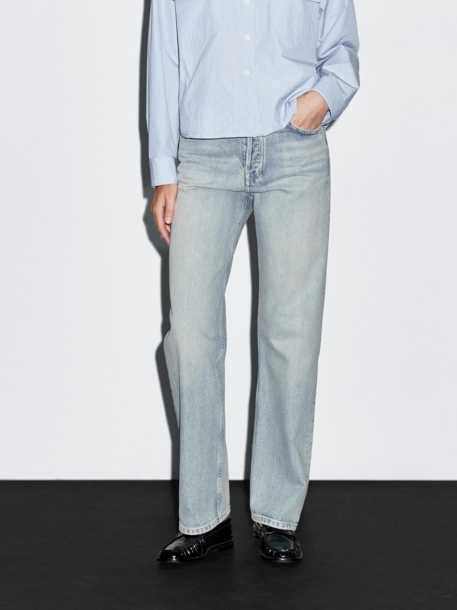 Cotton blend high-waist straight-leg jeans Product Image