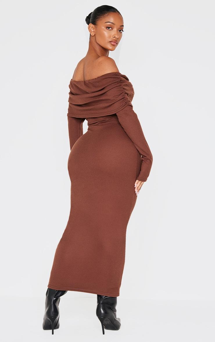 Shape Chocolate Rib Bardot Long Sleeve Maxi Dress Product Image