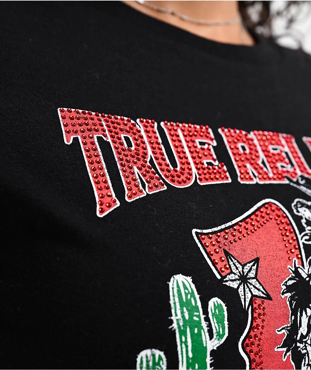 True Religion Crystal Western Black Crop T-Shirt Product Image