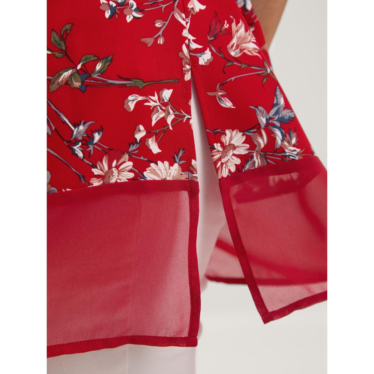 Plus Size Scarlet Garden Print Spliced V-Neck Blouse Women Romantic Short sleeve V-neck Elegant Blouses BloomChic 14-16/1X Product Image