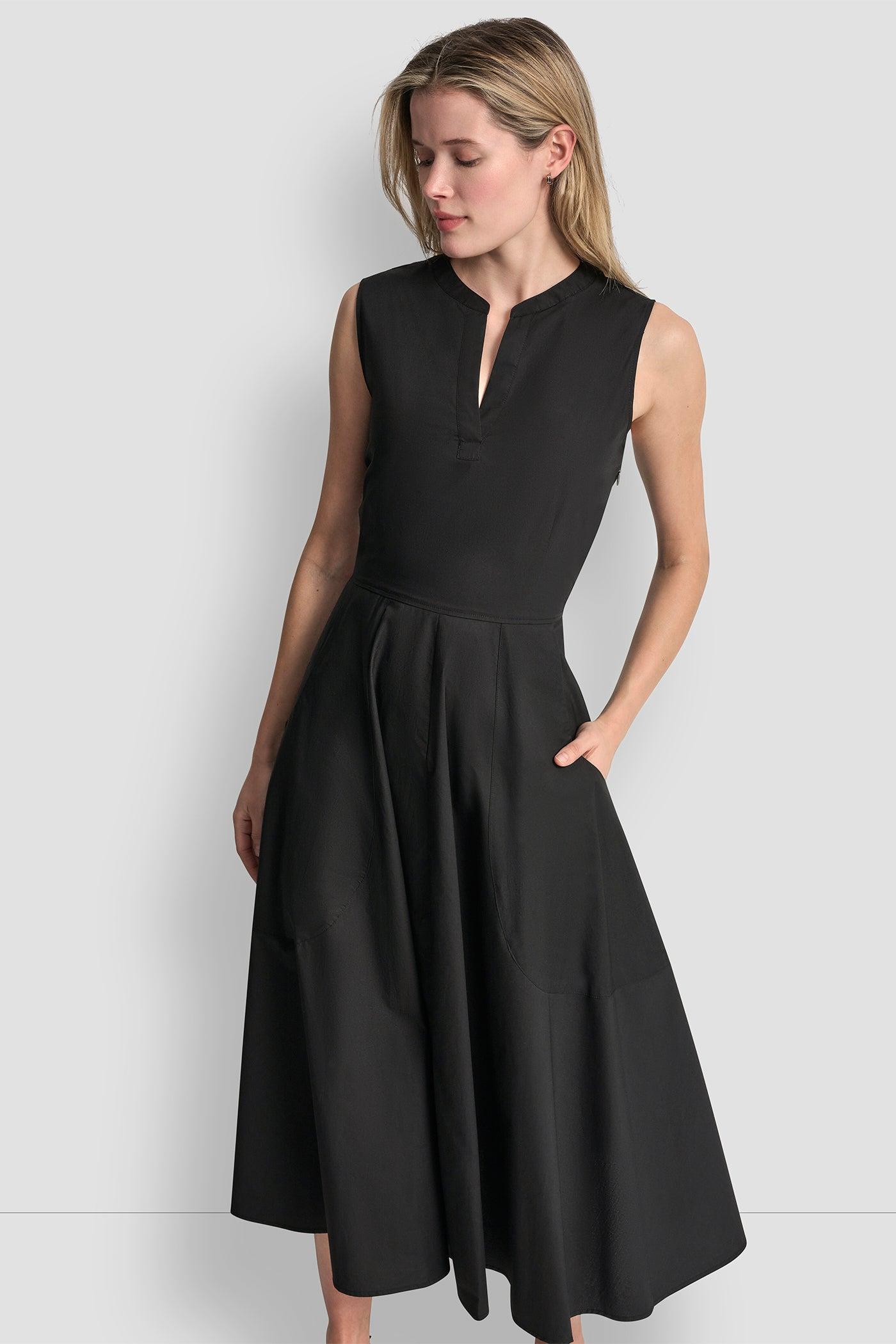 POPLIN V-NECK MIDI DRESS Product Image