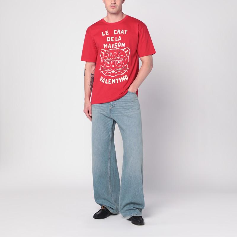 VALENTINO Graphic Print House Cat Crew Neck T-shirt In Red Product Image
