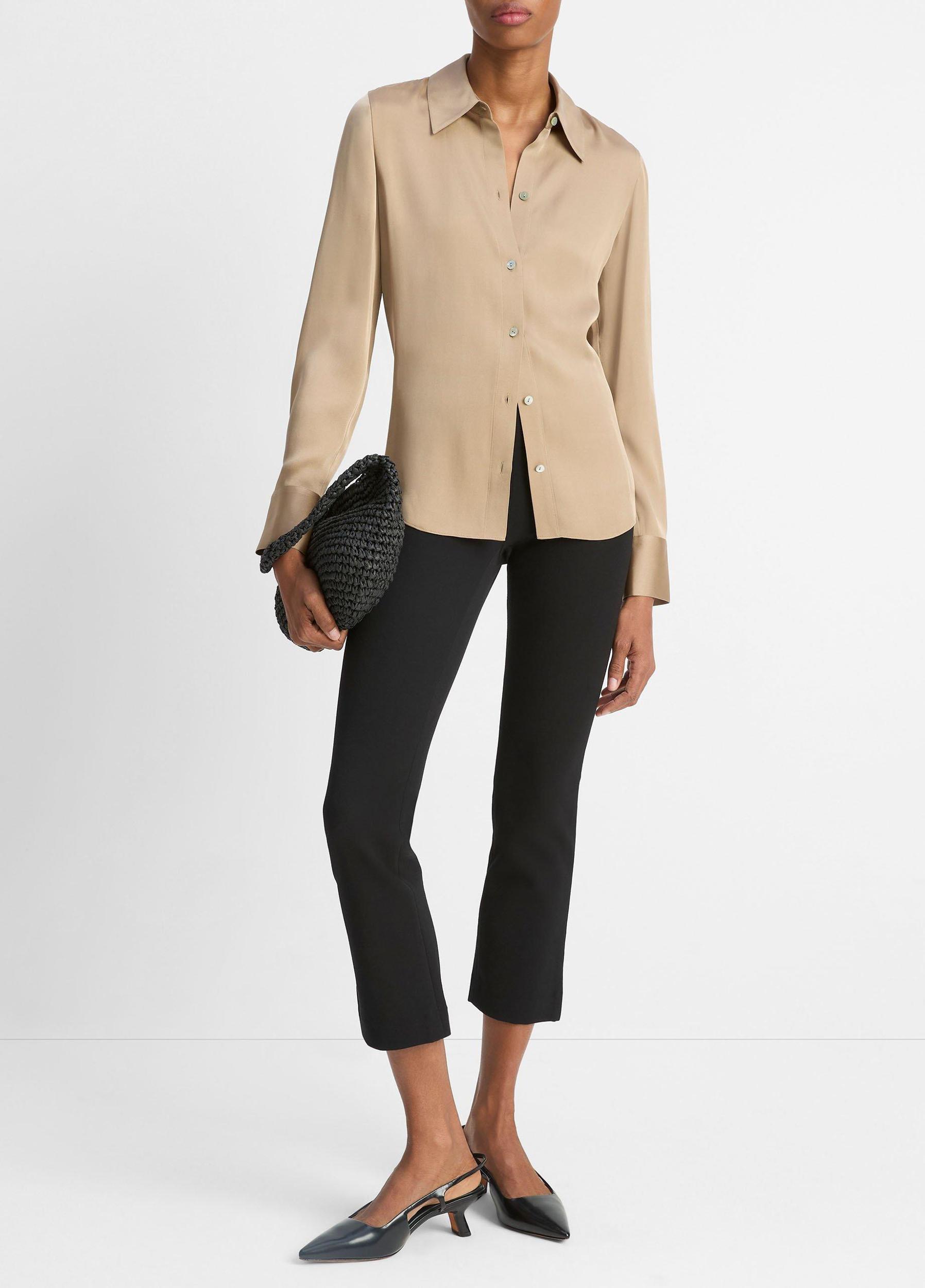 Silk-Blend Slim Button-Front Blouse Product Image