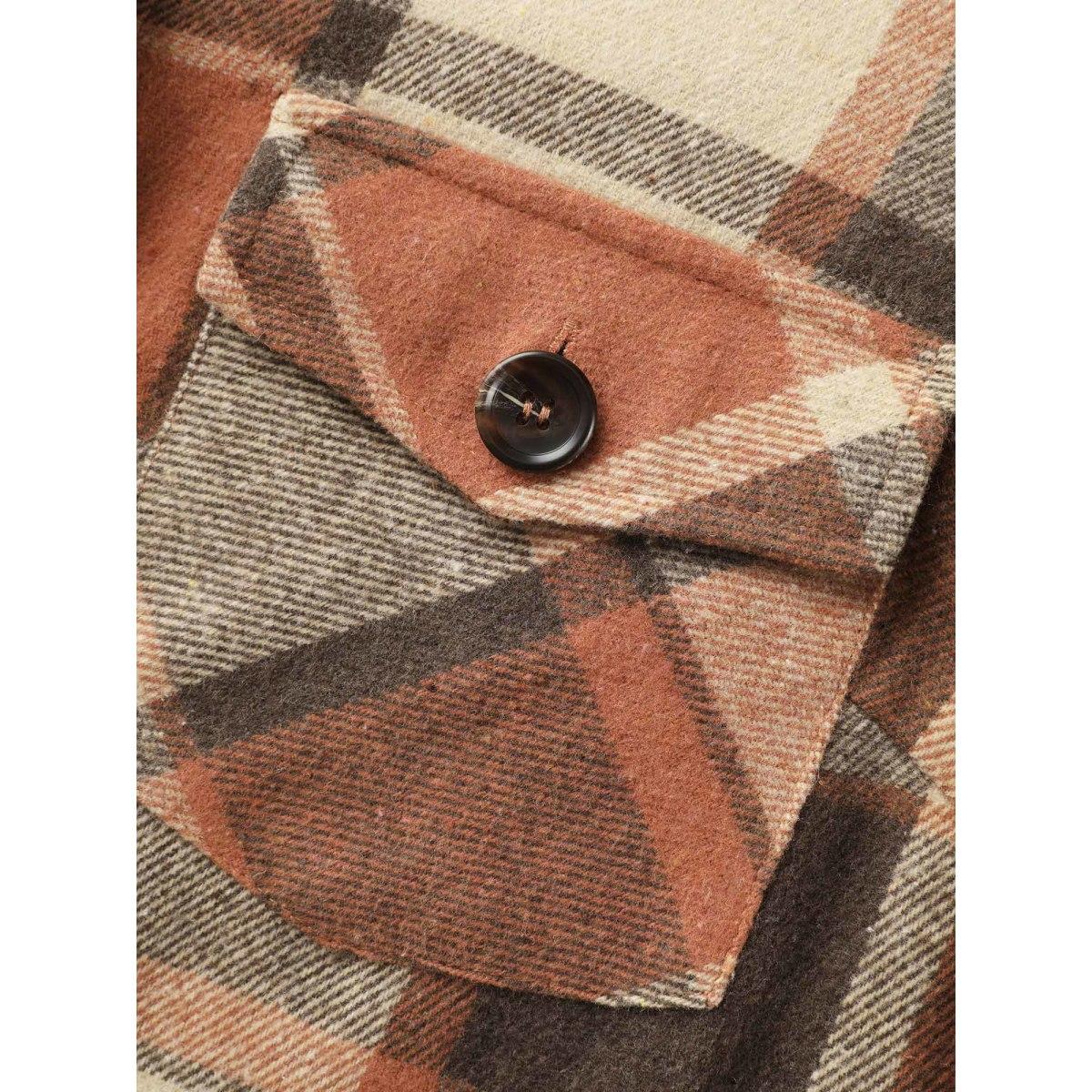 Plus Size Plaid Chest Pockets Long Jacket Women Rust Button Loose Side seam pocket Casual Jackets BloomChic 26/4X Product Image