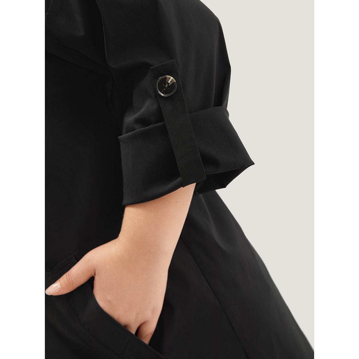 Plus Size Halloween Plain Lapel Collar Button Up Tab Sleeve Coat Women Black Casual Plain Ladies Dailywear Winter Coats BloomChic 30/6X Product Image