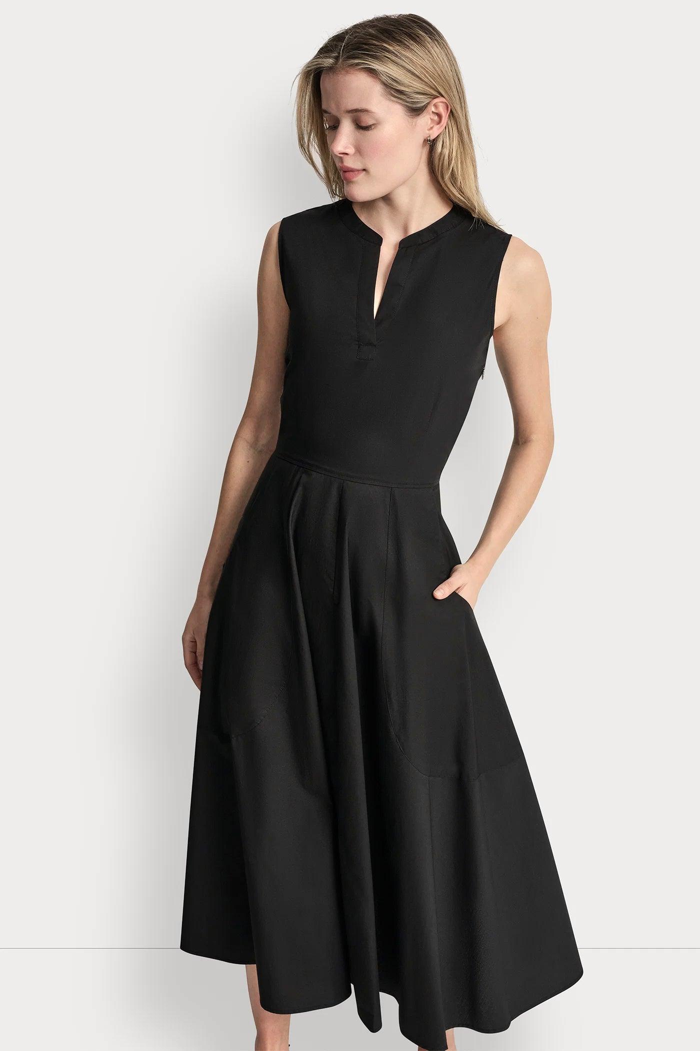 POPLIN V-NECK MIDI DRESS Product Image