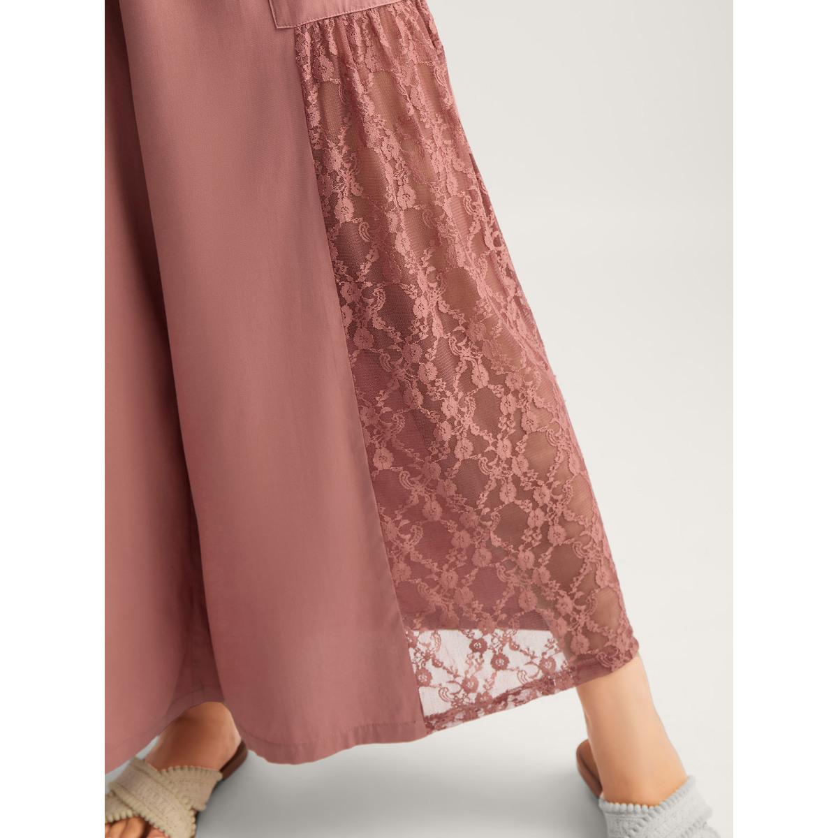 Plus Size Lace Detail Stretchy Waist Wide-Leg Pants Women Rouge Resort Wide Leg Mid Rise Vacation Pants BloomChic 14-16/1X Product Image