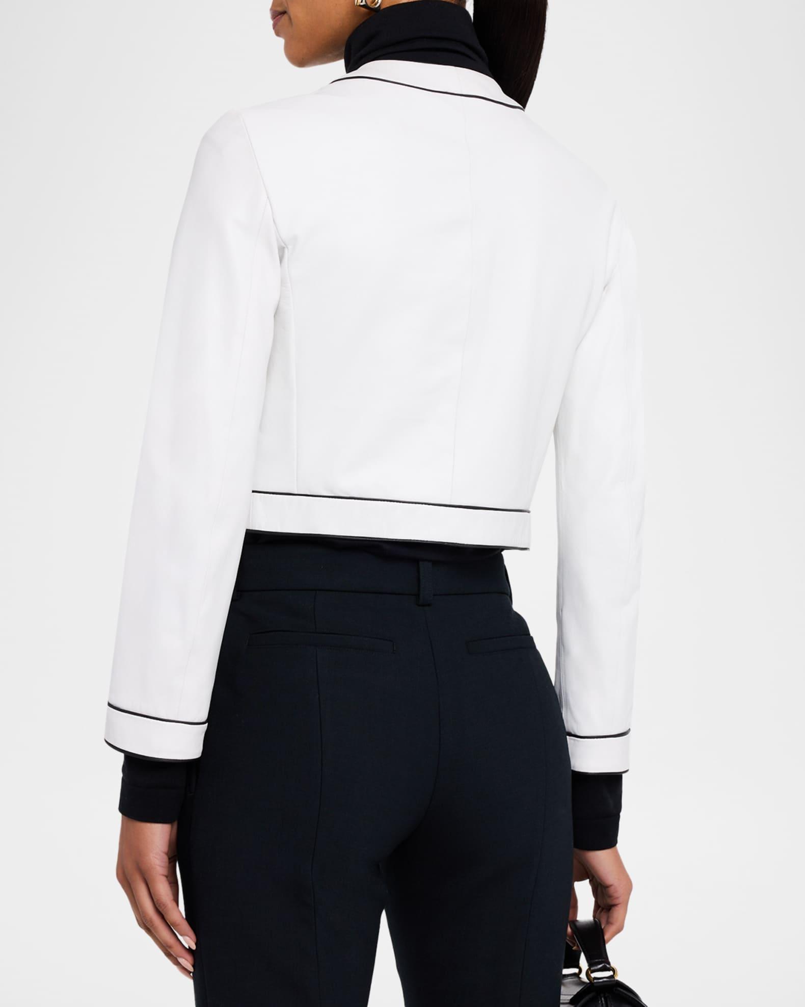 Cropped Contrast-Trim Leather Jacket Product Image