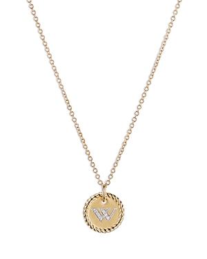 Womens Initial Charm Necklace in 18K Yellow Gold with Pav Diamonds Product Image