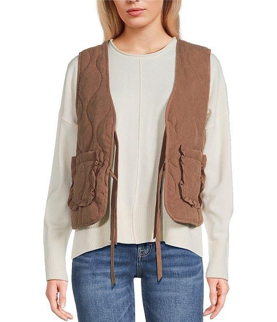 Double Zero Quilted Tie Front Patch Pocket Vest Product Image
