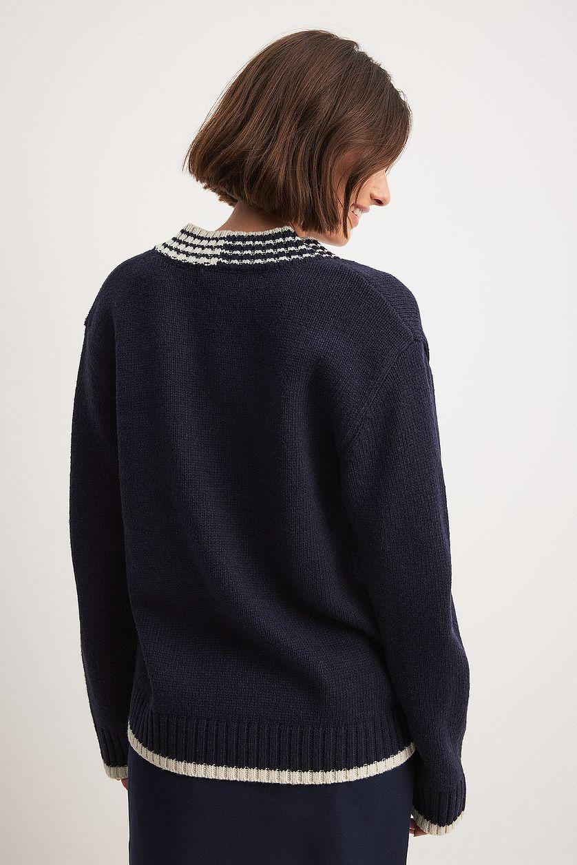 Oversized V-neck Contrast Detail Sweater Product Image