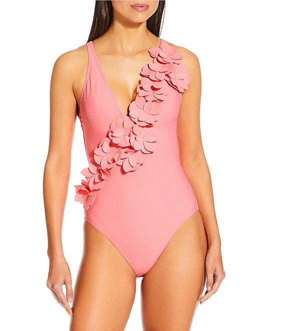 Antonio Melani Solid Rosette Deep V-Neck One Piece Swimsuit Product Image