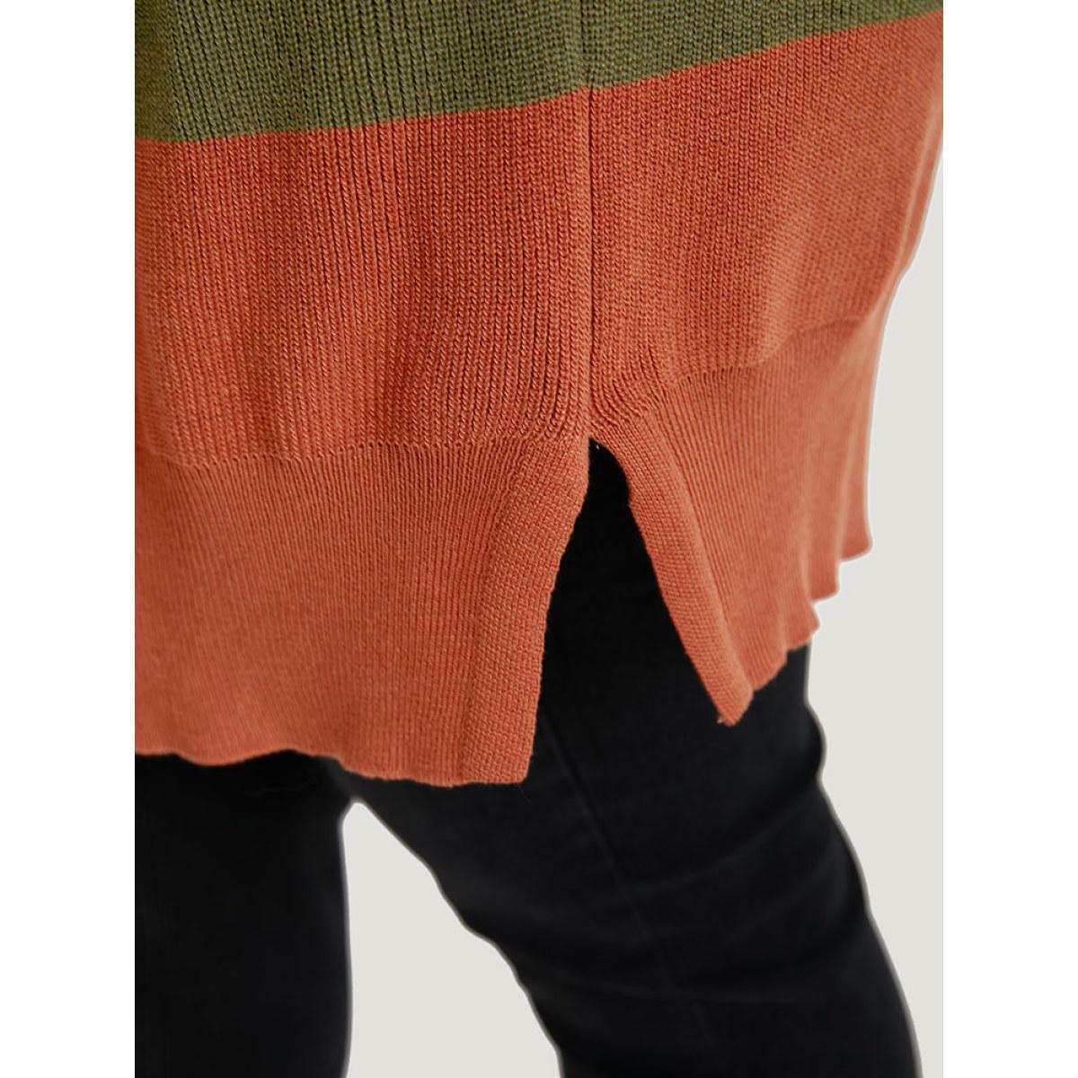 Plus Size Colorblock Contrast Split Side Cardigan Multicolor Women Casual Loose Long Sleeve Dailywear Cardigans BloomChic 14-16/1X Product Image