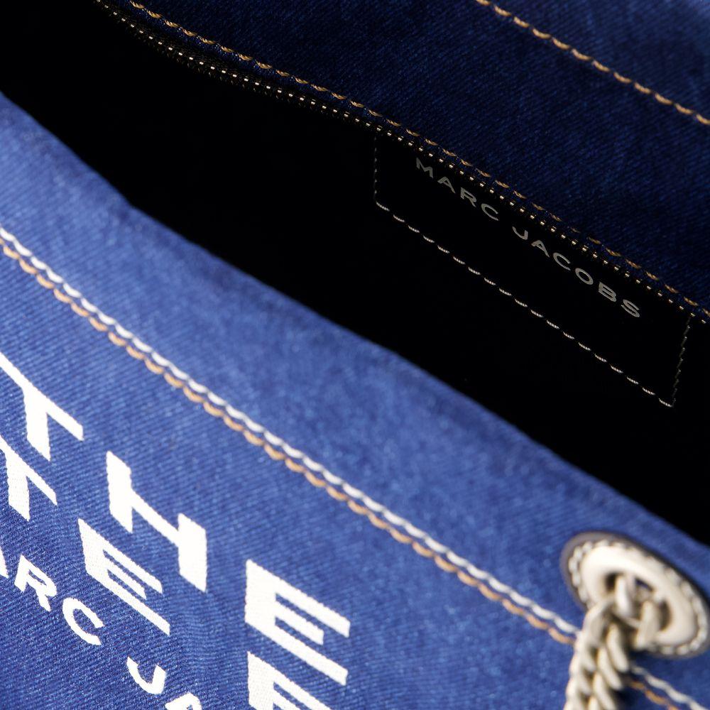 MARC JACOBS The Medium Tote In Blue Denim With Embroidered Logo In Dark Wash Product Image