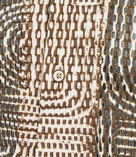 Murano Crocodile World Collection Open Weave Line Print Camp Collar Woven Shirt Product Image