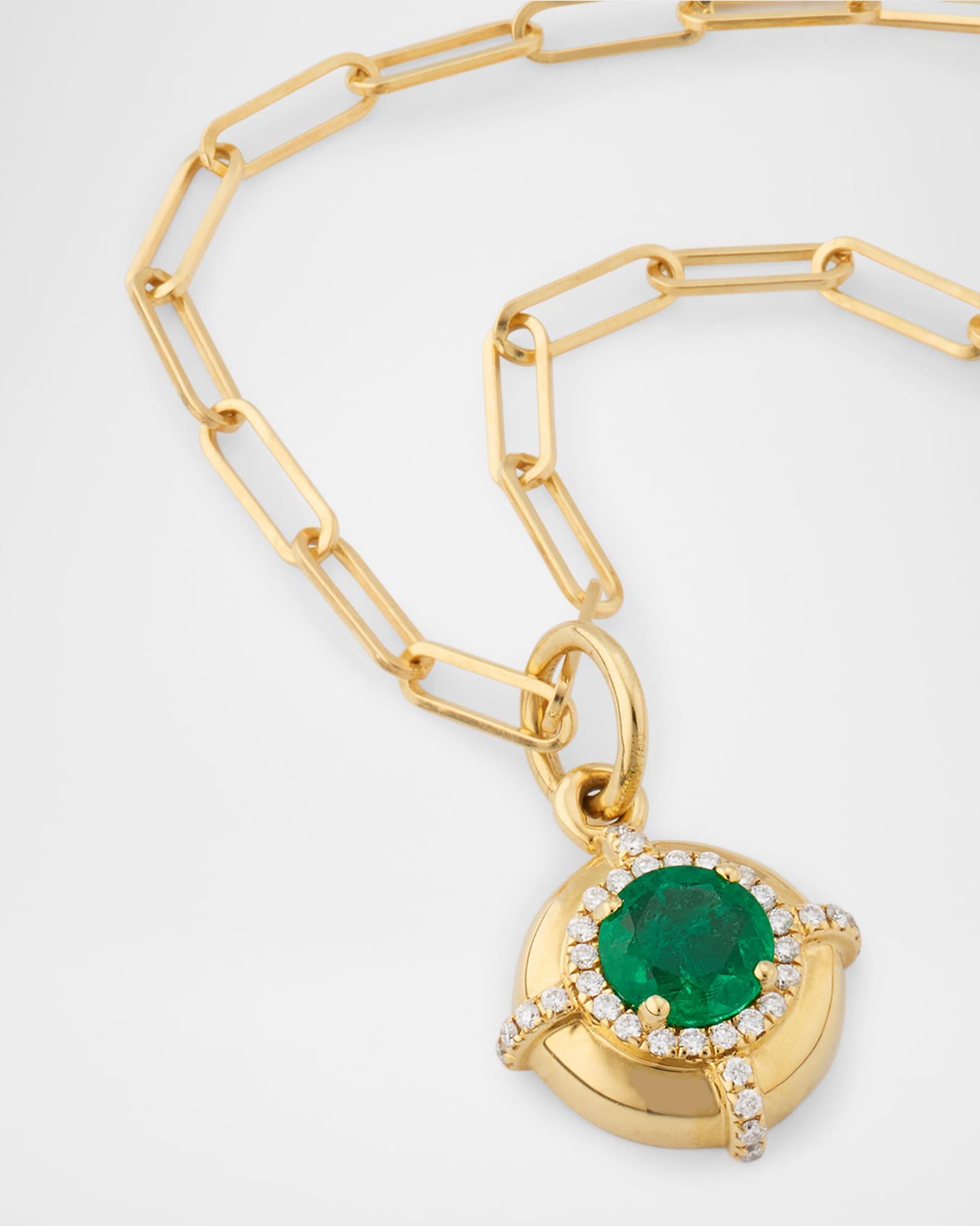 Limited Edition 18K Yellow Gold Faceted Round Emerald Medallion Pendant Necklace with Diamonds Product Image