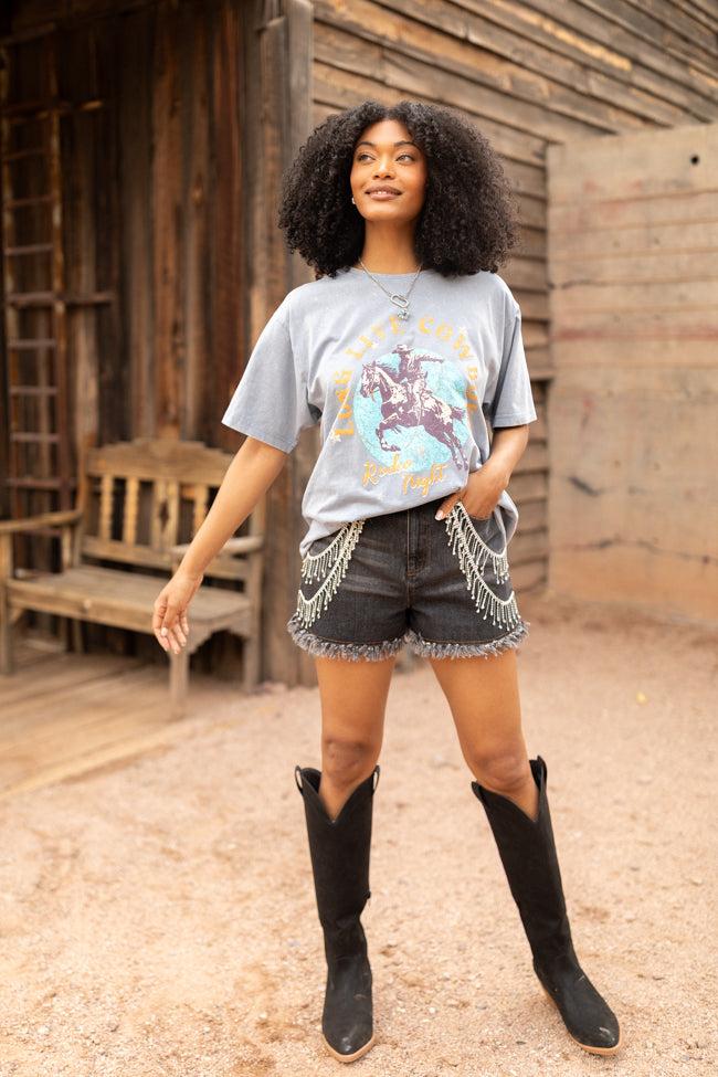 Rhinestone Riff Black Wash Embellished Denim Shorts FINAL SALE Product Image