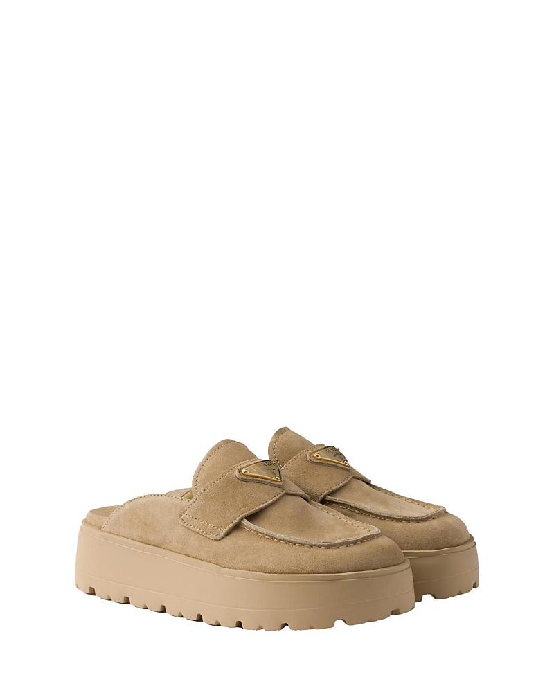 Prada Womens Suede Flatform Mules Product Image