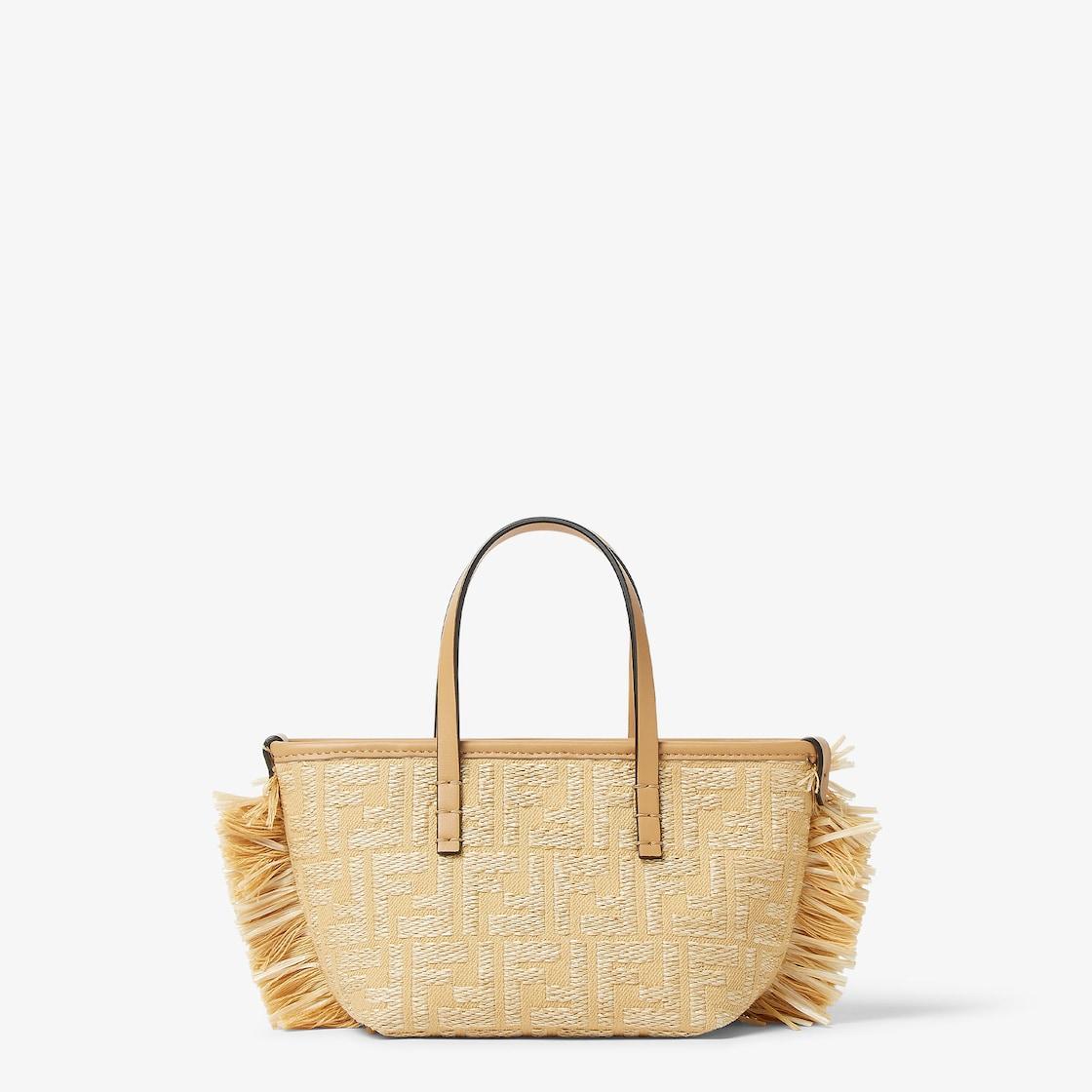 Mini RollJacquard fabric mini-bag with raffia FF Product Image