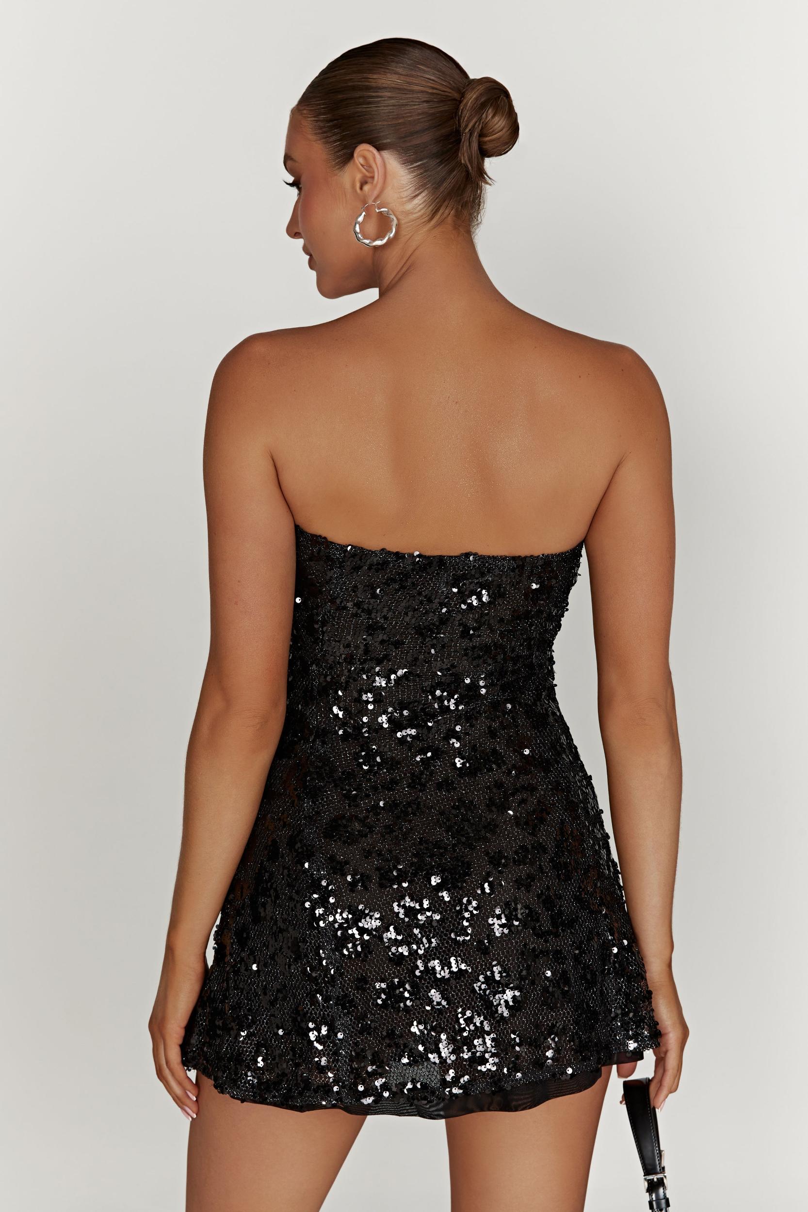 Everleigh Strapless Sequin Mini Dress - Black Product Image