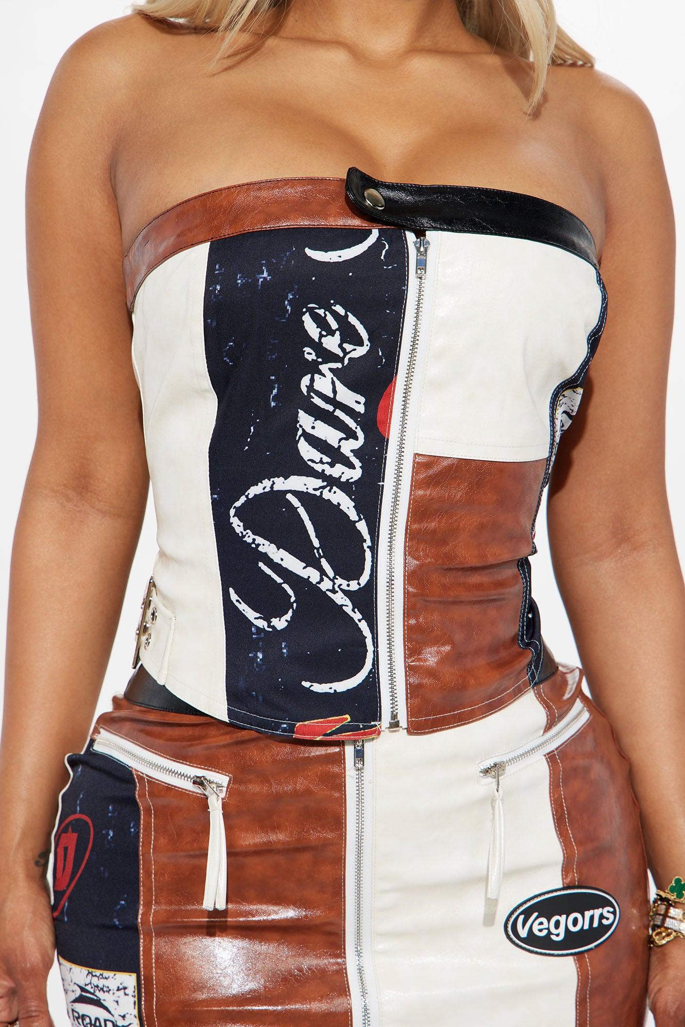 Always Over The Top Faux Leather Skirt Set - Brown Combo Product Image