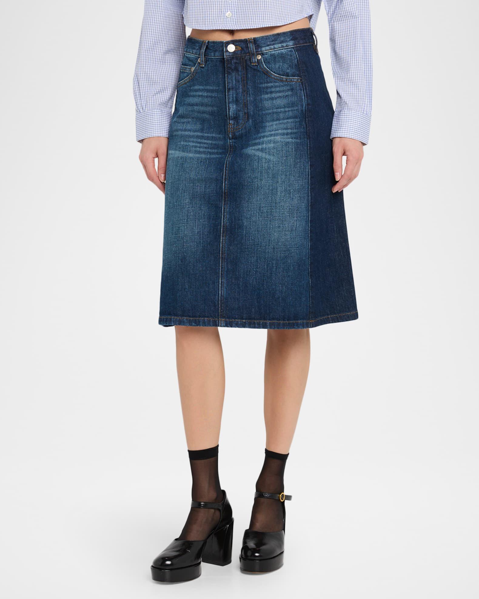 Two-Tone Denim Midi Skirt Product Image