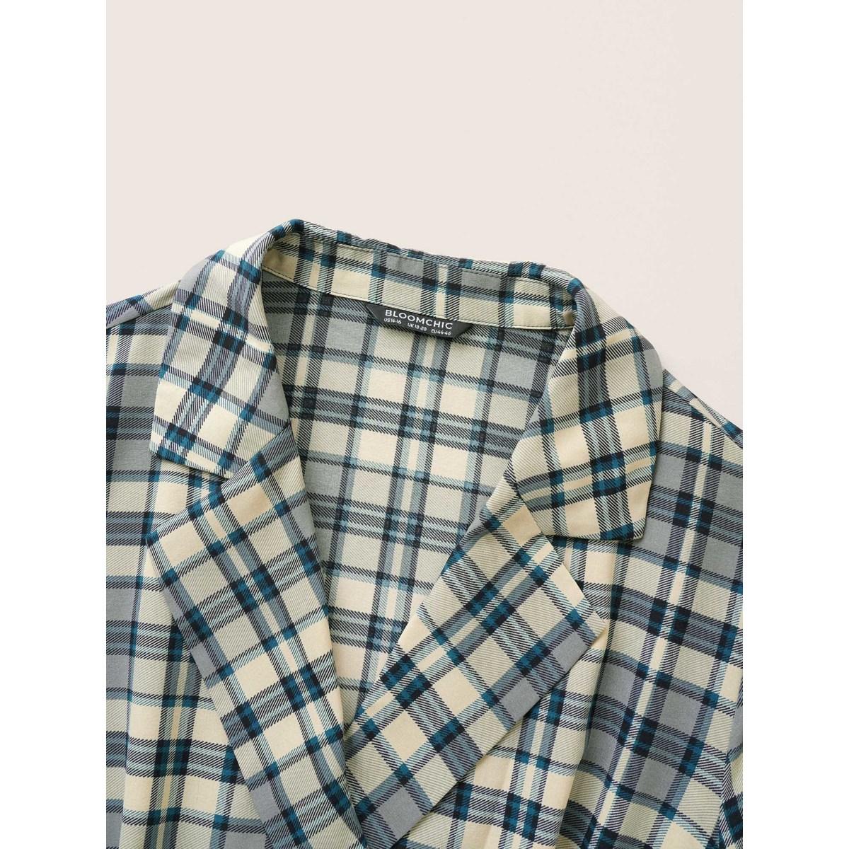 Plus Size Plaid Suit Collar Pocket Belted Dress Stone Women At the Office Non Suit Collar Long Sleeve Curvy Midi Dress BloomChic 28/5X Product Image