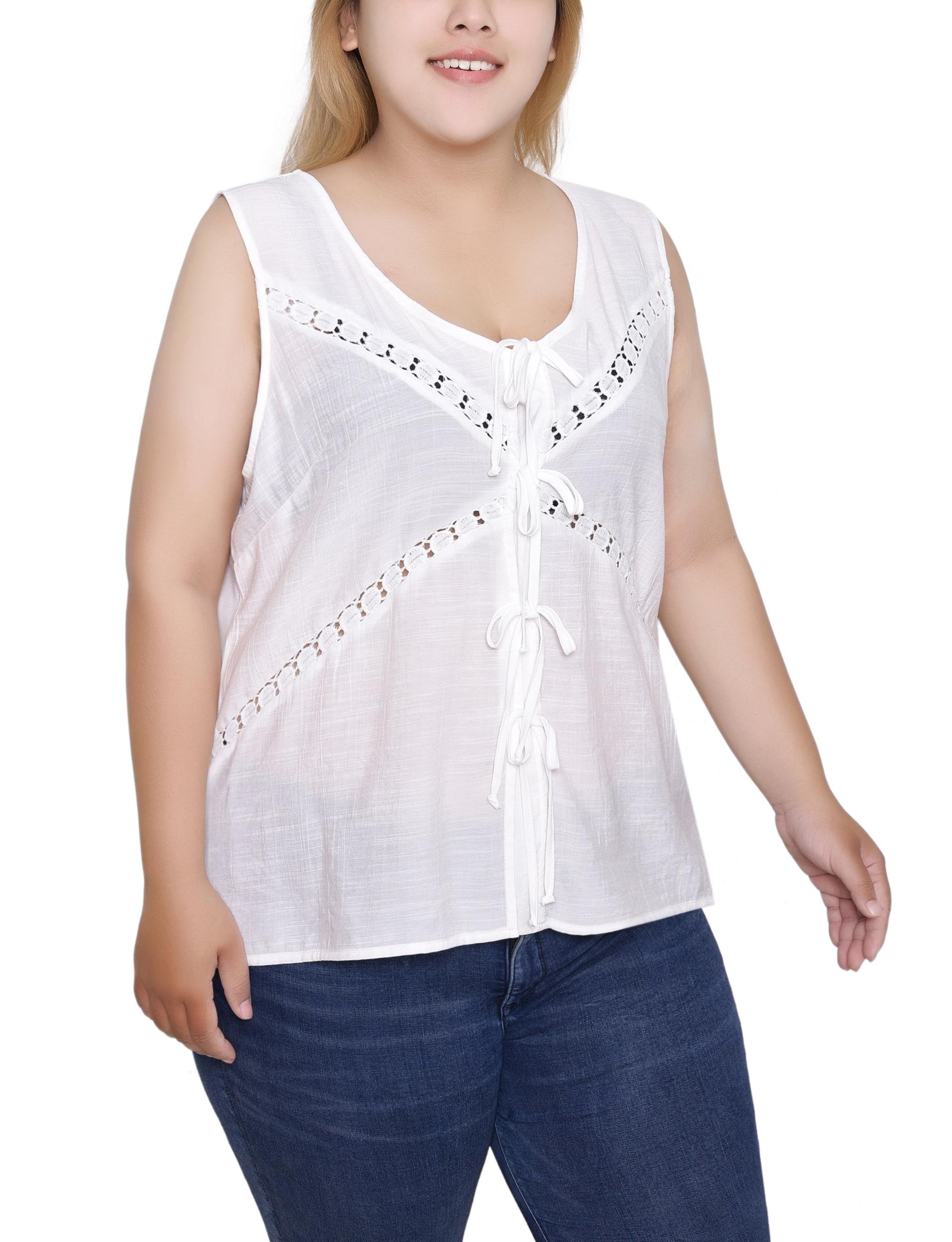 White Sleeveless Tie Detail Blouse - Plus Product Image