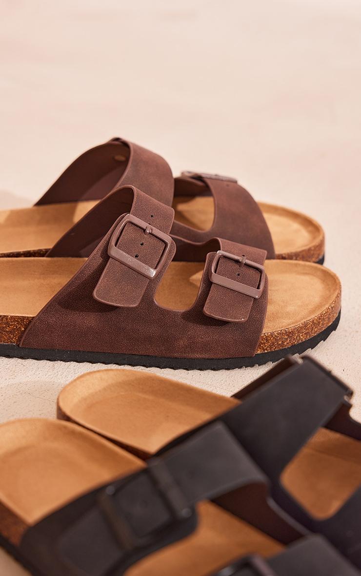 Chocolate Faux Suede Round Toe Buckle Sandals Product Image