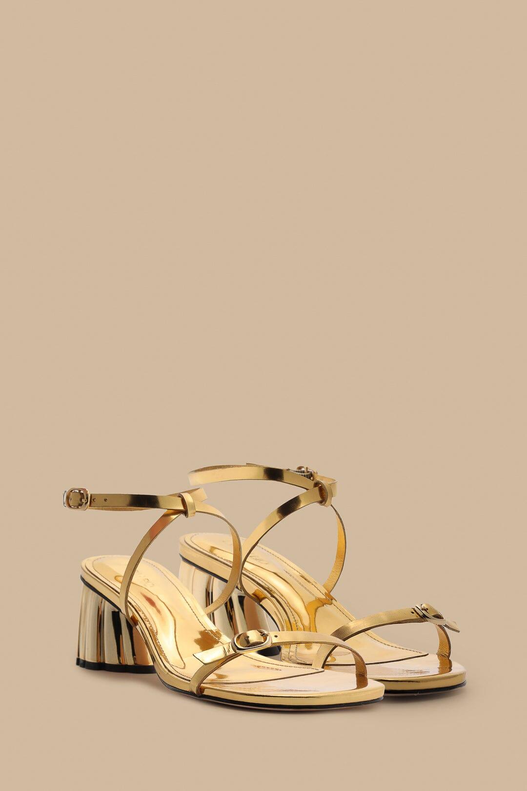 Gold Monstera Heeled Scallop Sandal Product Image