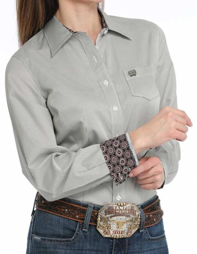 SALE Cinch® Ladies' L/S Olive/White Stripe Button Shirt Product Image