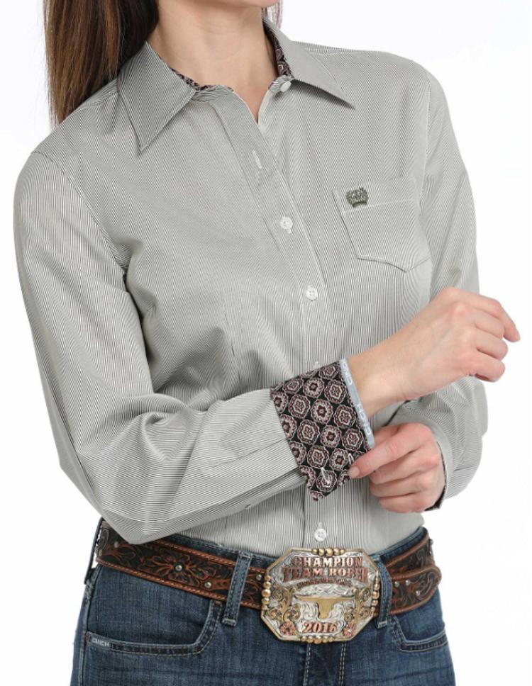 SALE Cinch® Ladies' L/S Olive/White Stripe Button Shirt Product Image