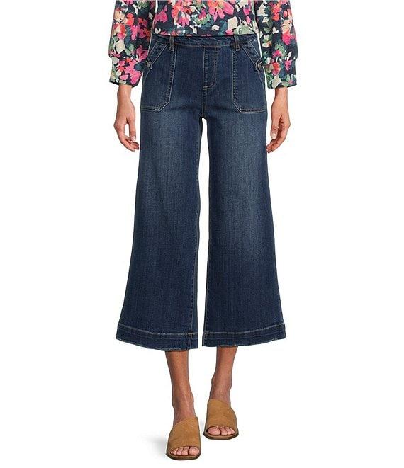 Westbound High Rise Patch Pocket Cropped Wide Leg Pull-On Denim Jeans Product Image