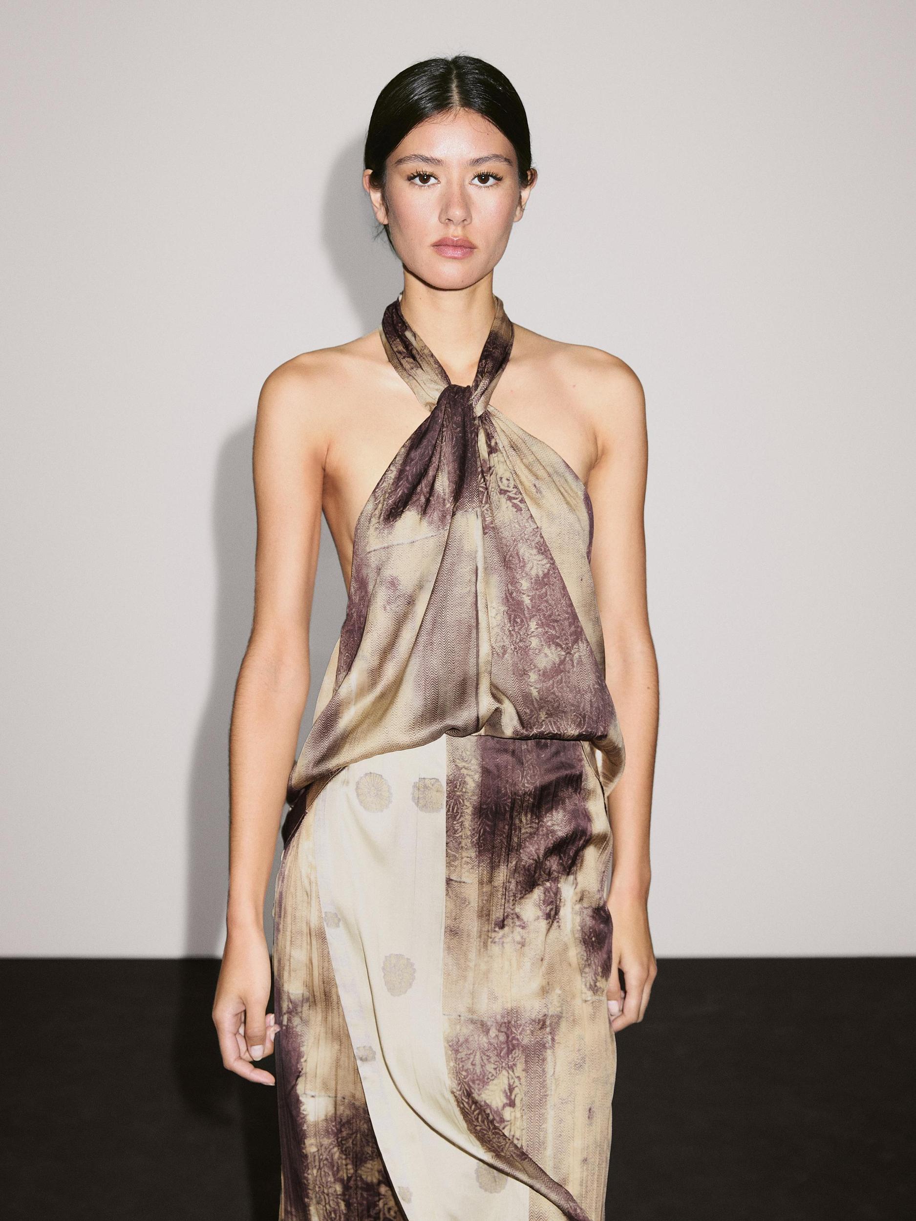 Printed satin midi skirt Product Image