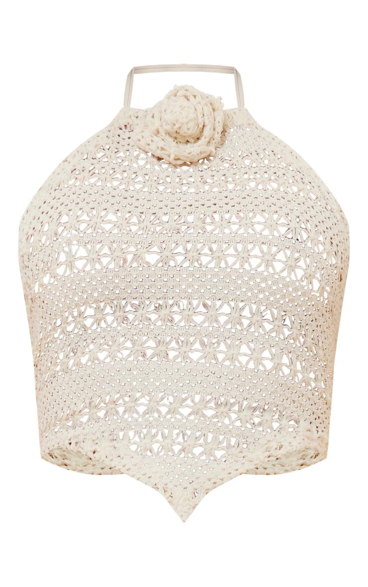 Cream Crochet Flower Detail Halterneck Beach Top Product Image