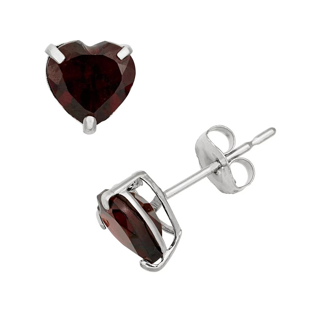 Designs by Gioelli Garnet 10k White Gold Heart Stud Earrings, Women's, Red Product Image