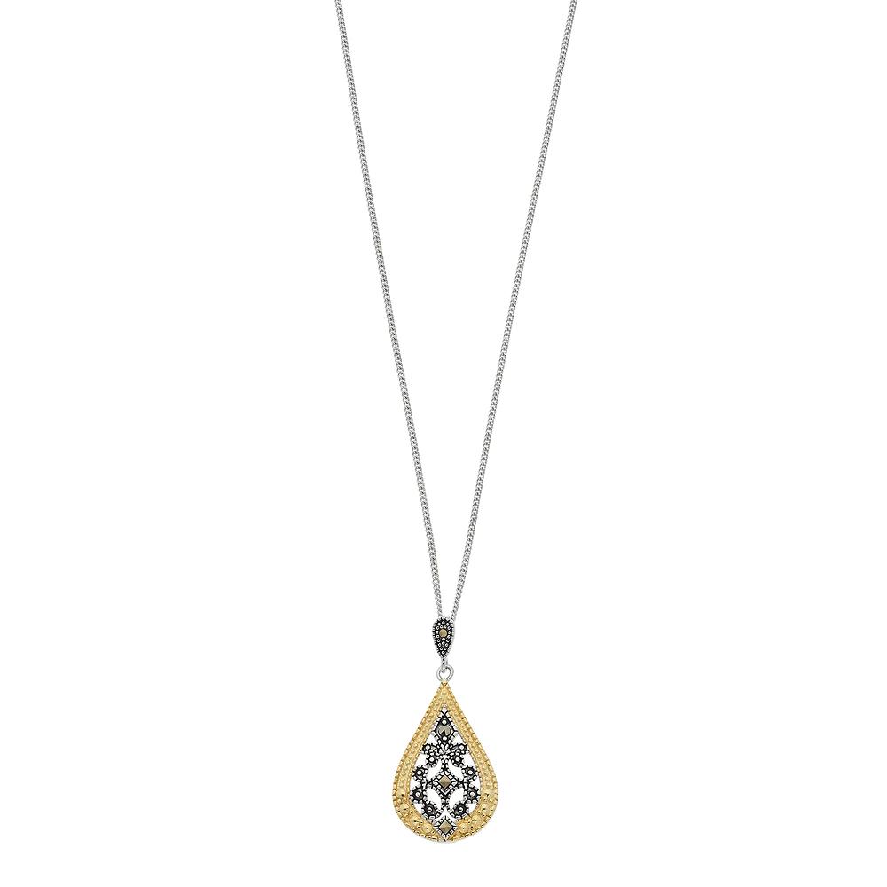 Tori Hill Genuine Marcasite Two-Tone Teardrop Pendant Necklace, Women's, Size: 18", Silvertone Product Image