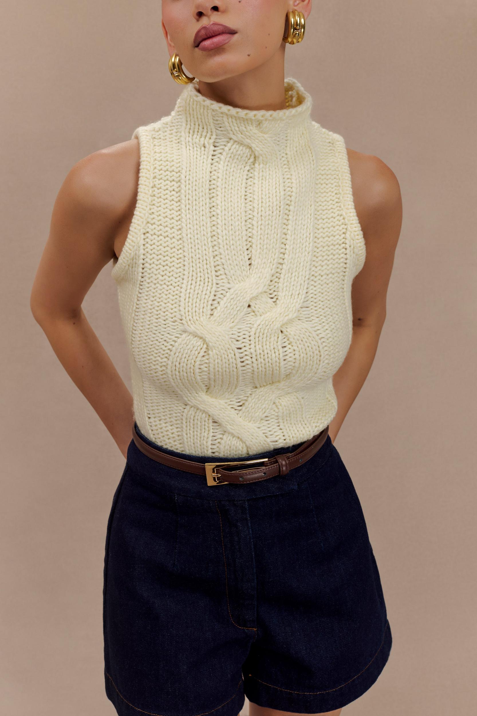 Roberta High Neck Cable Knit Top - Ivory Product Image