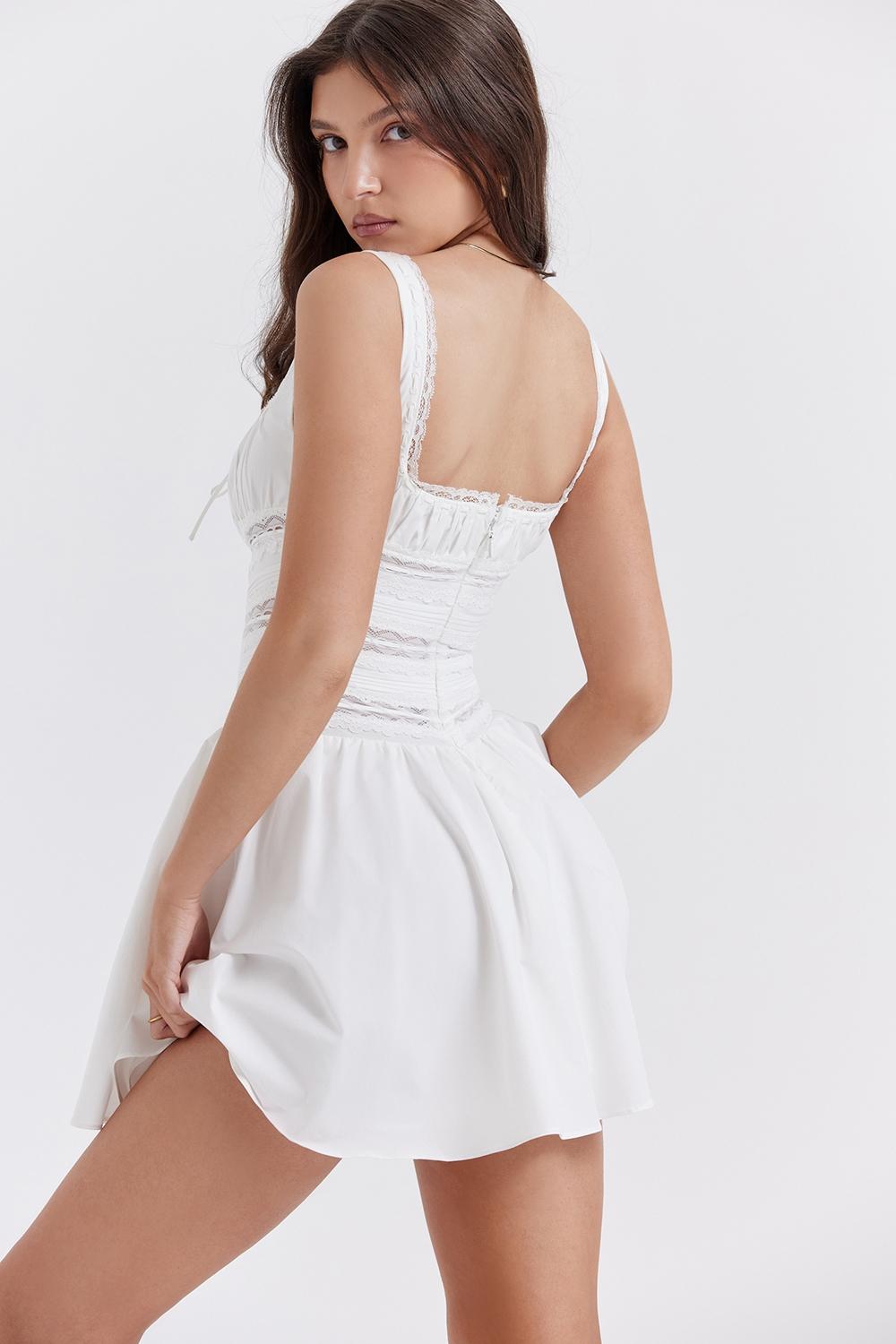 Tiffani  white lace trim mini dress Product Image