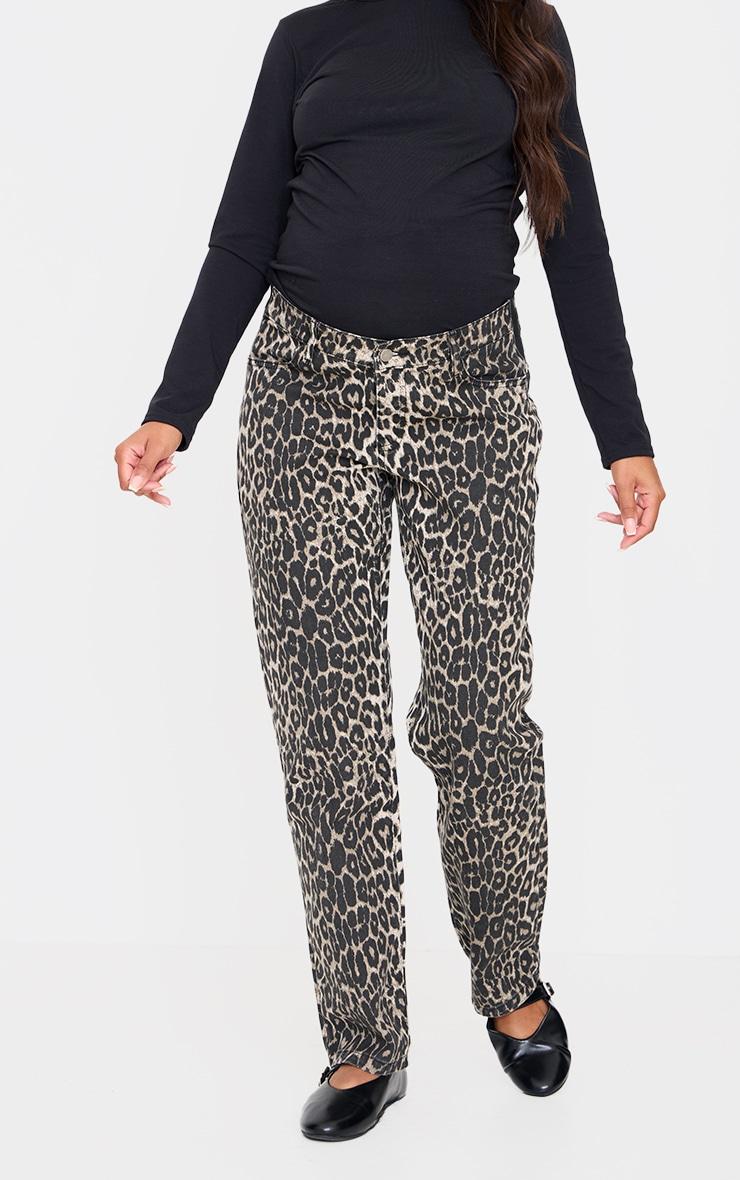 Maternity Leopard Low Rise Straight Leg Jeans Product Image